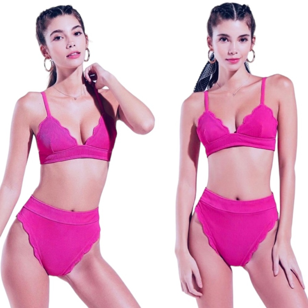 NWT Urban Outfitters Hot Pink Chloe Cheeky Scallop High Leg Bikini Bottoms